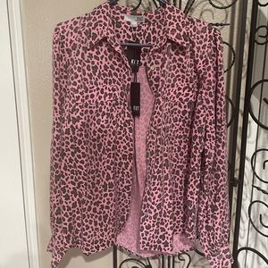 New Kut brand long sleeve pink leopard print blouse Kut from The Kloth Armina